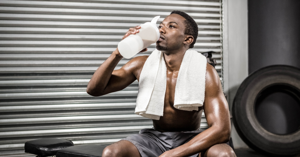 Image of an athlete consuming a protein shake.