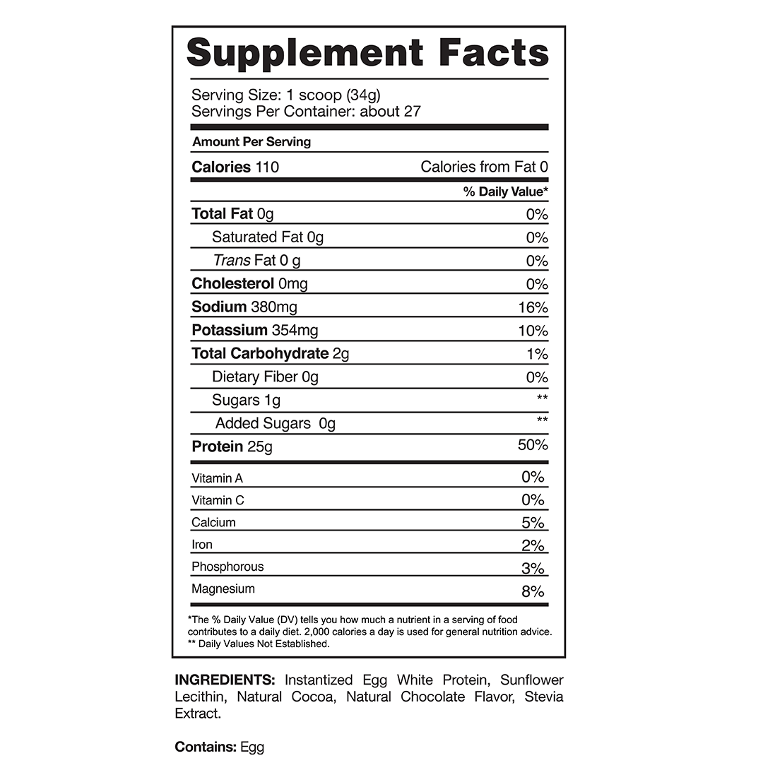 PROVEN EGG - Chocolate Flavor - Egg Protein Powder - Supplement Facts