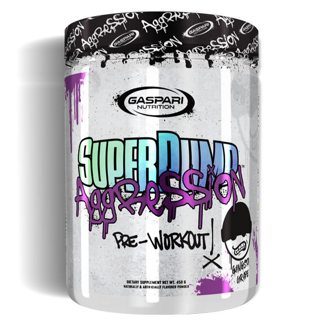 SuperPump Aggression pre-workout in gangsta grape flavor
